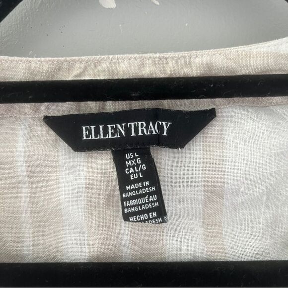 Sleeveless Linen Popover Blouse Tan Cream Stripes Neutral Ellen Tracy Size Large - Picture 4 of 7